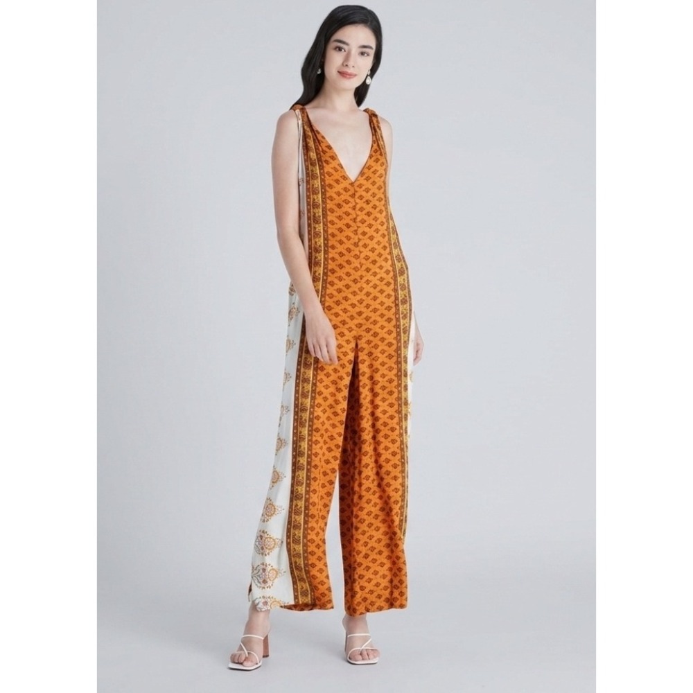 Y2K Indie Bohemian Wide Leg Jumpsuit Romper Floral Vacation Resortwear Size M